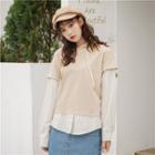 Mock Two-piece Hooded Striped Long-sleeve T-shirt