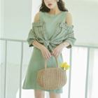 Mock Two-piece Checked Cold Shoulder Dress