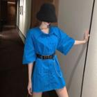 Elbow-sleeve Mini Shirt Dress / Belt / Set