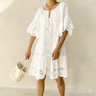 Bell-sleeve Eyelet Lace Shift Dress