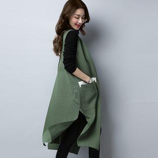 Contrast Trim Long Knit Vest