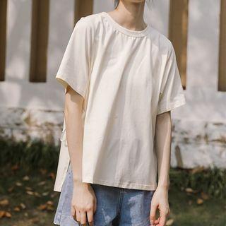 Short-sleeve Bow Detail T-shirt Almond - One Size