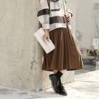 Midi Accordion Pleated Skirt Brown - One Size
