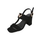 Metal-accent T-strap Chunky-heel Sandals
