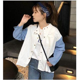 Two-tone Snap-buttoned Jacket White - One Size