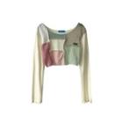 Long-sleeve Floral Print Panel T-shirt Almond - One Size