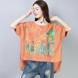 Short-sleeve Printed Dip-back Top