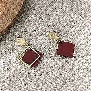 Square Drop Earring Wine Red - One Size