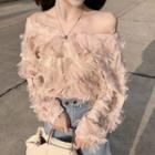 Off-shoulder Feather Accent Top