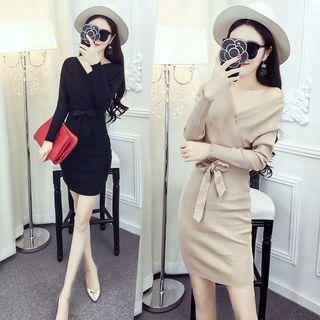 Batwing-sleeve Sheath Knit Dress