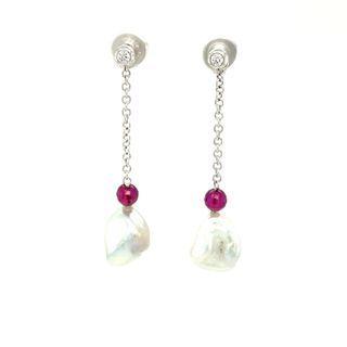 18k White Gold Earrings With Pearl & Diamonds One Size