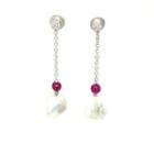 18k White Gold Earrings With Pearl & Diamonds One Size