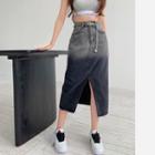 Ombre Washed A-line Denim Skirt