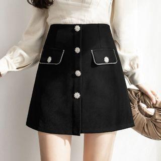 Floral Buttoned A-line Skirt