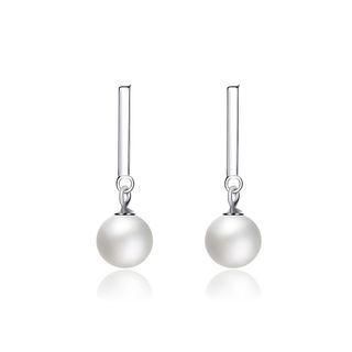 Sterling Silver Fashion Simple Geometric Pearl Earrings Silver - One Size