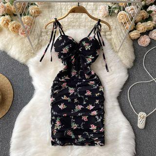 Suspender Floral Ruched Dress