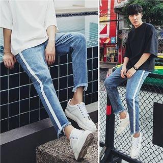Stripe-side Washed Slim-fit Jeans