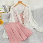 Set: Lace Jacket + Camisole Top + Pleated Skirt