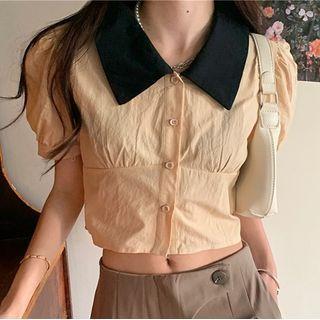 Puff-sleeve Cropped Short-sleeve Shirt