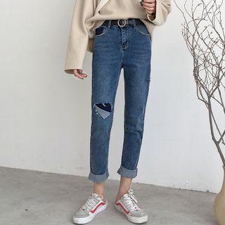 Ripped Denim Straight-fit Jeans