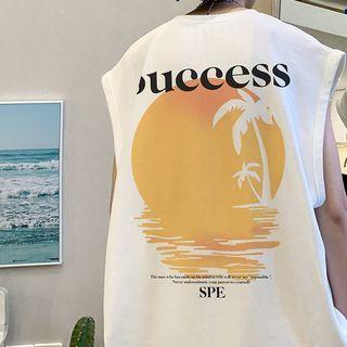 Lettering Palm Tree Print Tank Top