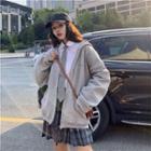 Zip Hoodie / Long-sleeve Tie-neck Shirt / Plaid Mini A-line Pleated Skirt