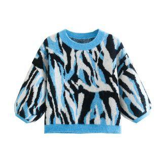 Balloon-sleeve Patterned Knit Top