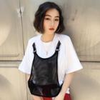 Set: Mesh Panel Elbow Sleeve T-shirt + Zip Front Color Panel Pants