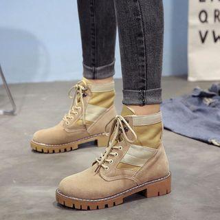 Fleece-lining Panel Lace-up Short Boots