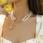 Alloy Pendant Faux Pearl Choker 3931 - Gold - One Size