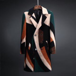 Color-block Long Slim-fit Coat
