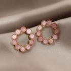 Sterling Silver Hoop Stud Earring 1 Pair - Pink & Gold - One Size