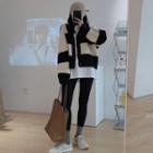 Set: Plain T-shirt + Striped Cardigan + Leggings