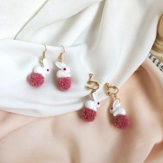 Rabbit Resin Pom Pom Dangle Earring