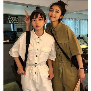 Elbow-sleeve Straight Fit Jumpsuit