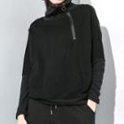 Long-sleeve Zip-detailed Top Black - One Size
