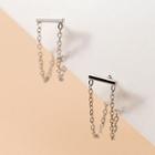 Bar & Chain Sterling Silver Earring 1 Pair - S925 Silver Earring - Silver - One Size