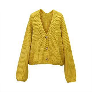 Ribbed Loose Fit Cardigan Curcumin - M
