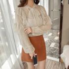 V-neck Long-sleeve Lace Top With Tube Top