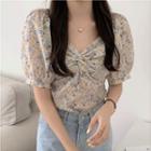 Puff-sleeve Floral Print Blouse Floral - Beige - One Size