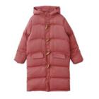 Hooded Padded Toggle-front Coat Brick Red - One Size