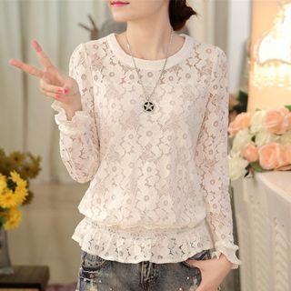 Long Sleeve Crewneck Floral Lace Top
