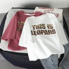 Leopard Print Lettering Short-sleeve T-shirt