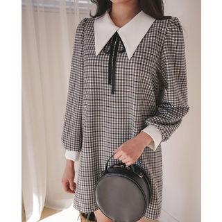 Contrast-collar Plaid Shift Dress