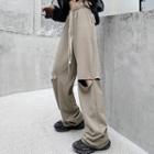 Cut-out High-waist Straight-leg Pants