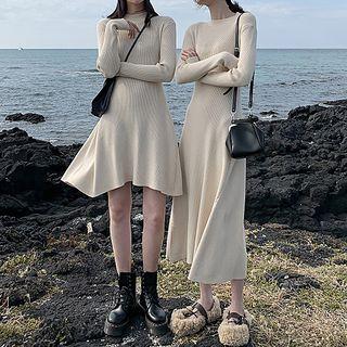 Mock-turtleneck A-line Knit Dress