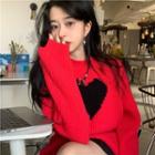 Heart Jacquard Sweater Red - One Size