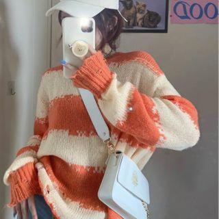 Contrast Striped Sweater Stripe - Tangerine & White - One Size