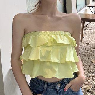 Plain Ruffle Trim Cropped Tube Top
