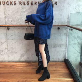 Plain Loose-fit Sweater / Leopard Print Sleeveless Dress